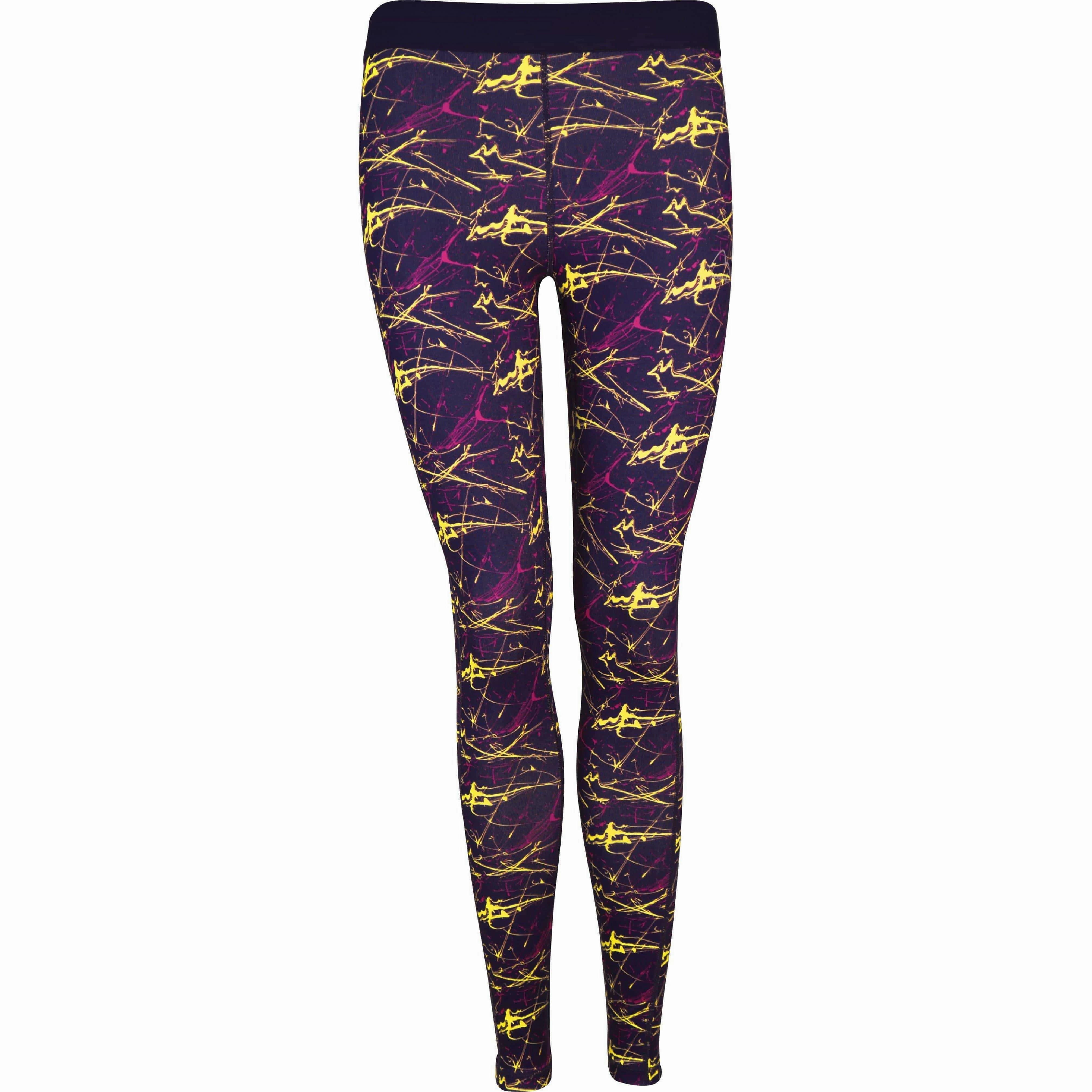 More Mile Go For It Printed Womens Long Running Tights - Purple Extra Soft Evening Walk