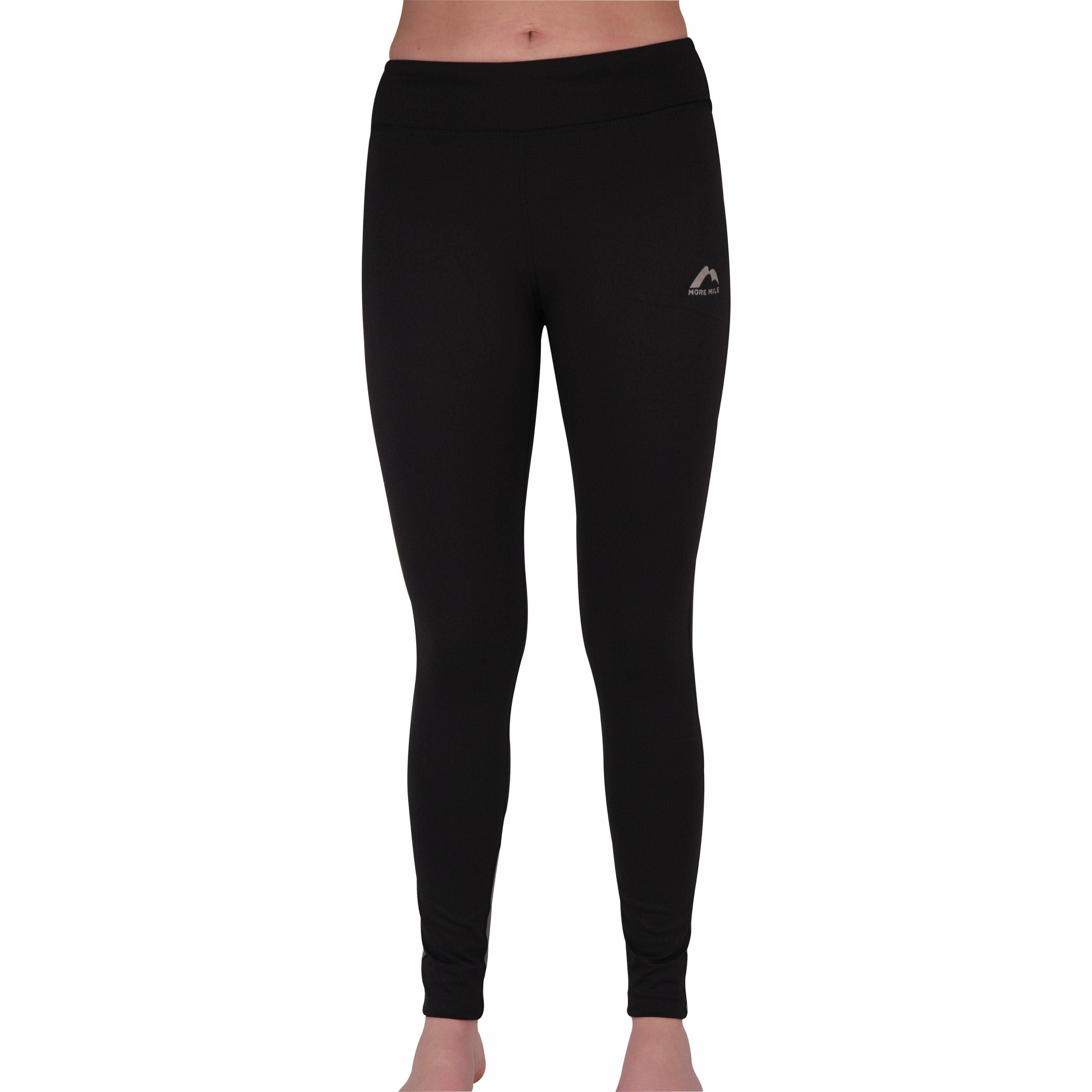 More Mile Power Womens Long Running Tights - Black Non Slip Grip Waistband Effortless Active Fit