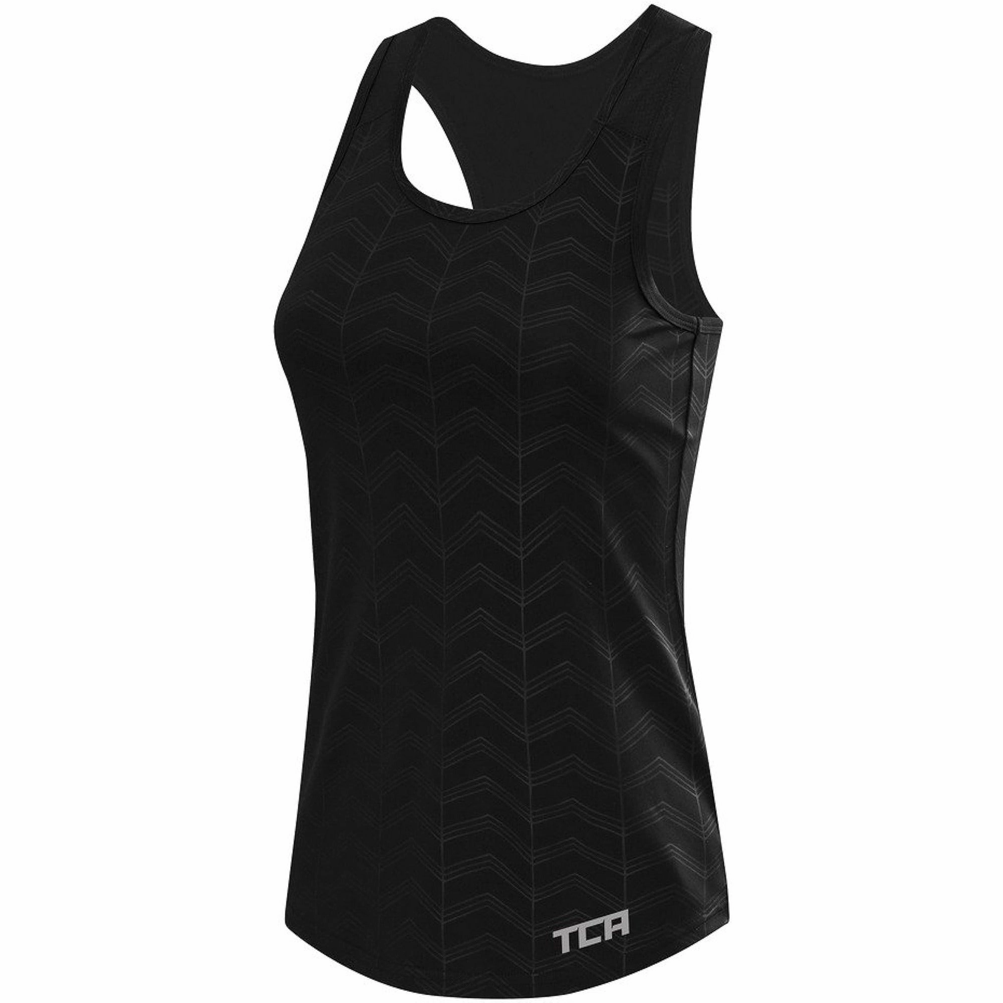 Evening Look Flat Lock Seams TCA Impulse Printed Racerback Womens Running Vest Tank Top - Black