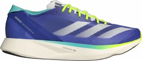 adidas Adizero Takumi Sen 10 Mens Running Shoes - Blue running with a sports bra Responsive Energy Return
