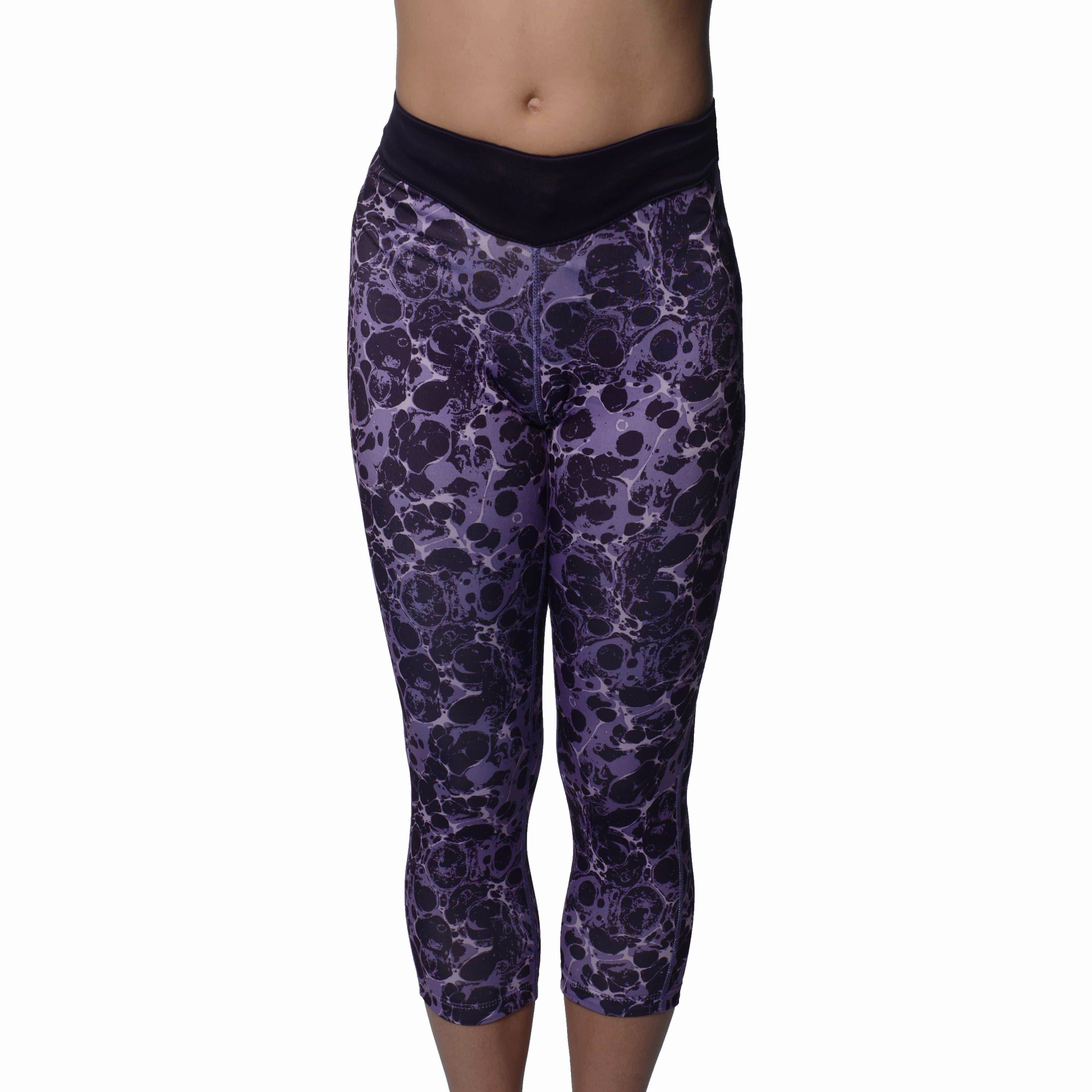 Casual Wearer Four Way Durable Stitch More Mile Printed Capri Womens 3/4 Running Tights - Purple