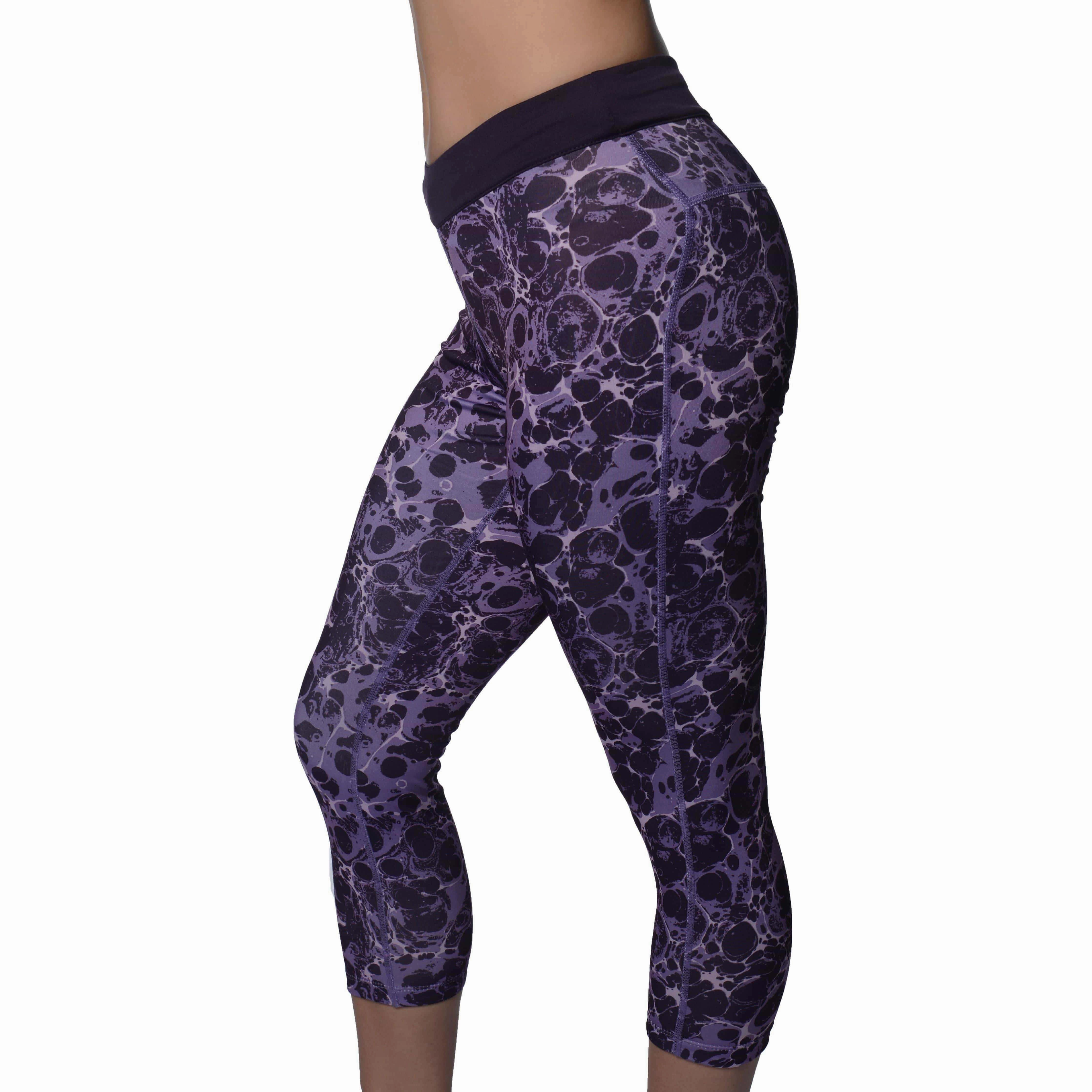 Flexible Wear Park Run More Mile Printed Capri Womens 3/4 Running Tights - Purple