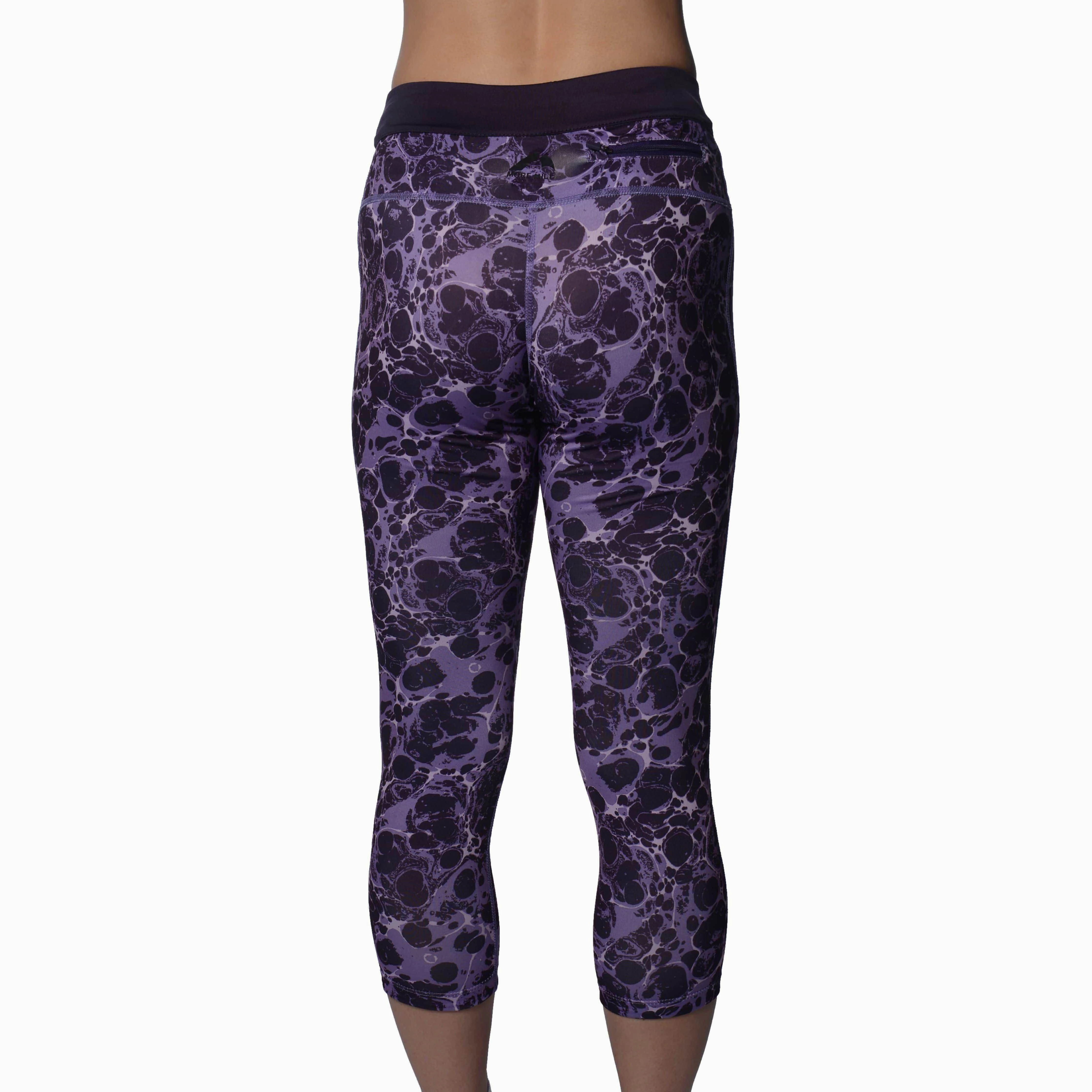 More Mile Printed Capri Womens 3/4 Running Tights - Purple Fade Resistant Camping Gear