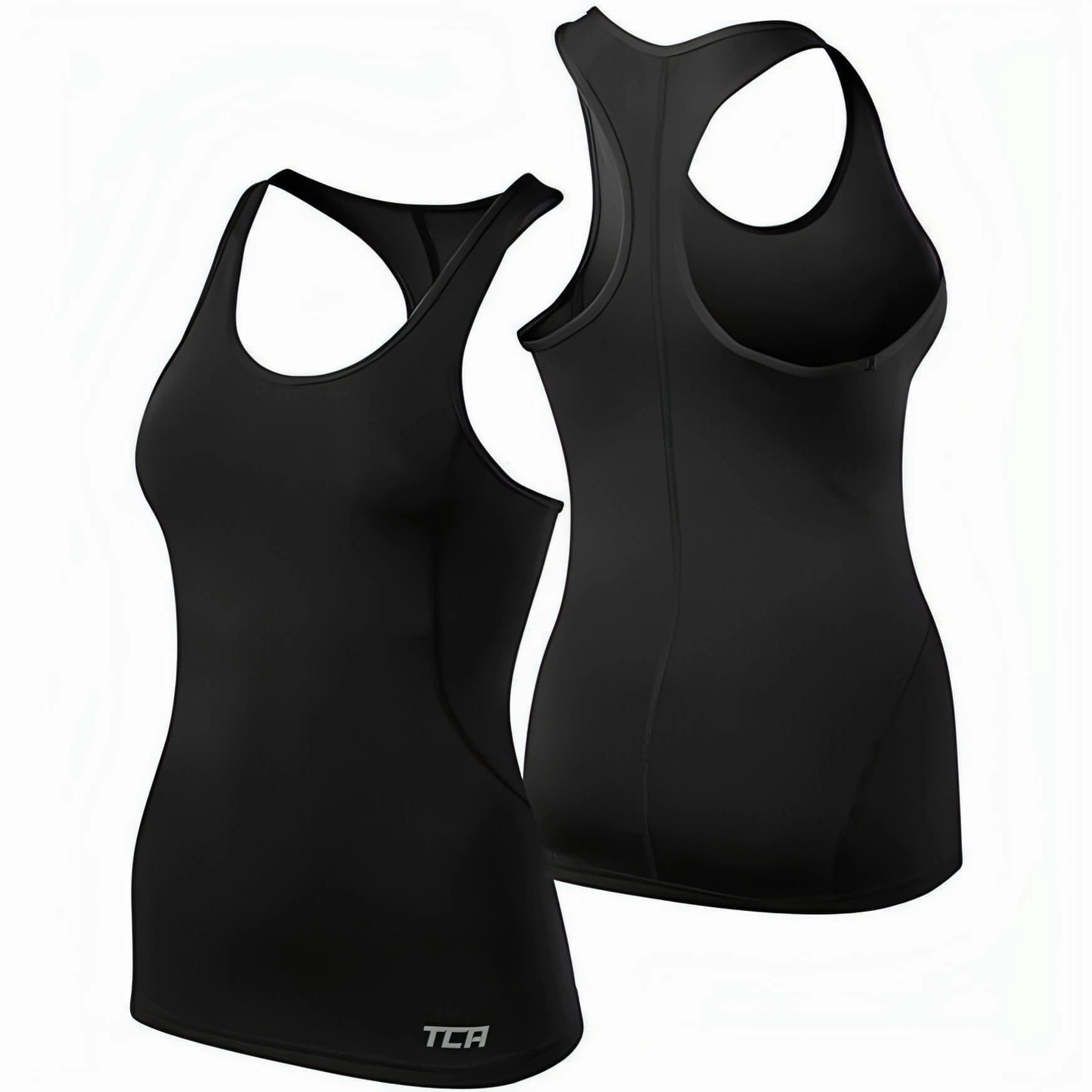 TCA Pro Performance Womens Running Vest Tank Top - Black without buttons Non Bulky Profile