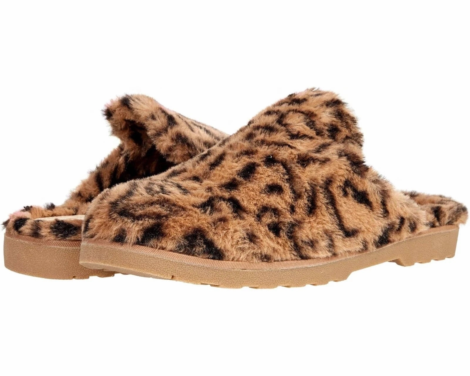 BC Footwear Prime Time Women's Brown Leopard Faux Fur Slip-On Slipper JOBB802 Slip Resistant Base