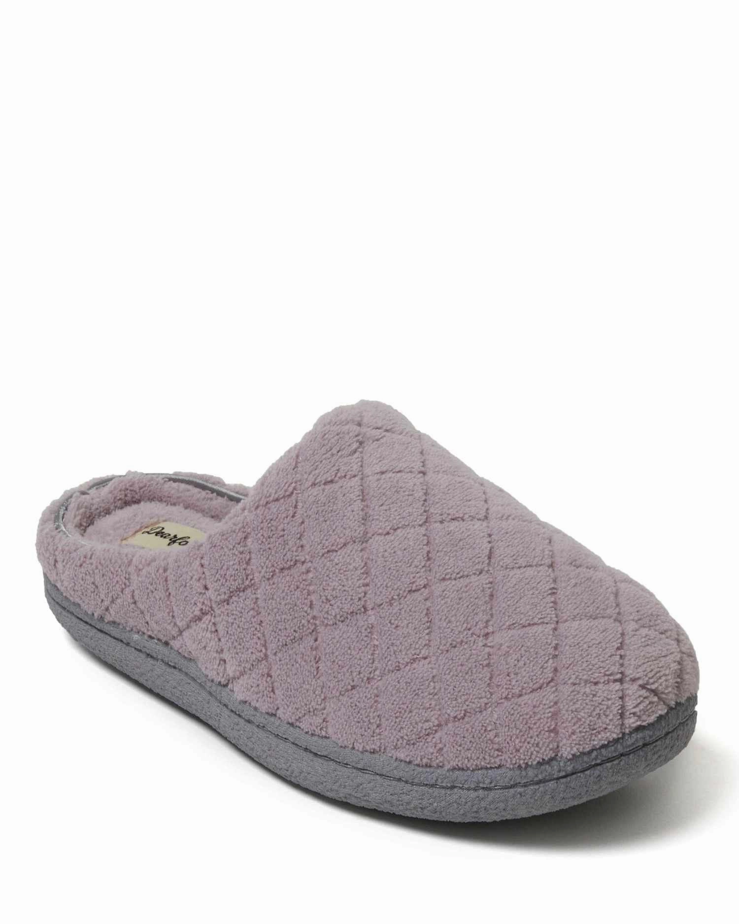 Seamless Interior Construction Comfort Cushioning Dearfoams Women's Leslie Quilted Microfiber Terry Memory Foam Clog House Slipper