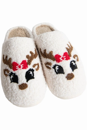 Streamlined soft cushions Unisex Reindeer Face Christmas Slippers In White