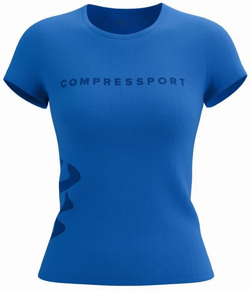 outdoor concert Complementary Colors Compressport Logo Short Sleeve Womens Running Top - Blue