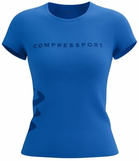 outdoor concert Complementary Colors Compressport Logo Short Sleeve Womens Running Top - Blue