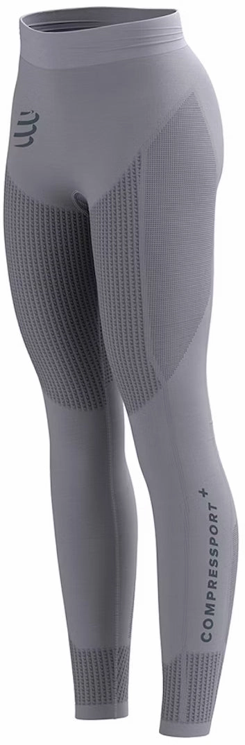 Wide Waistband Support Compressport On/Off Base Layer Womens Long Running Tights - Grey