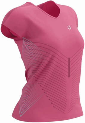 Stretch Design Pocket Reinforcement Compressport Performance Short Sleeve Womens Running Top - Pink
