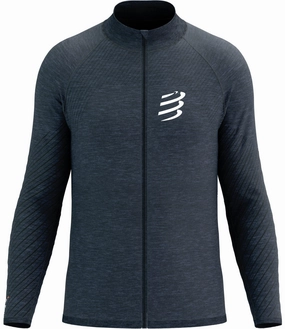 Storage Piped Compressport Seamless Full Zip Long Sleeve Mens Running Top - Blue