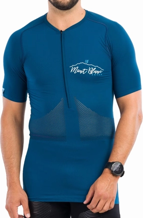 Unique Design BiodegradableMaterial Compressport Trail Mont Blanc Half Zip Short Sleeve Mens Running Top - Blue