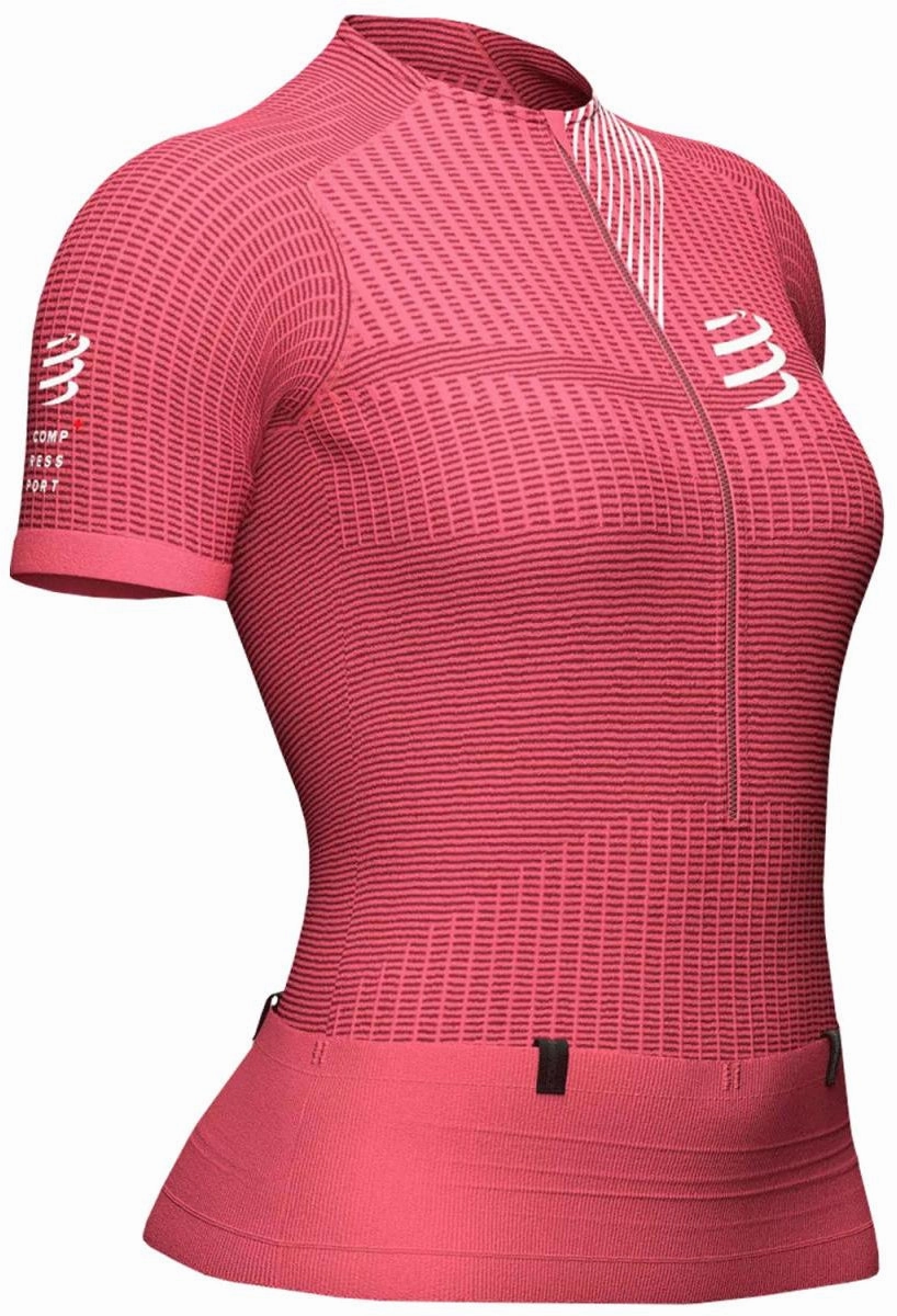 Sporty Fashion Compressport Trail Postural Half Zip Short Sleeve Womens Running Top - Pink