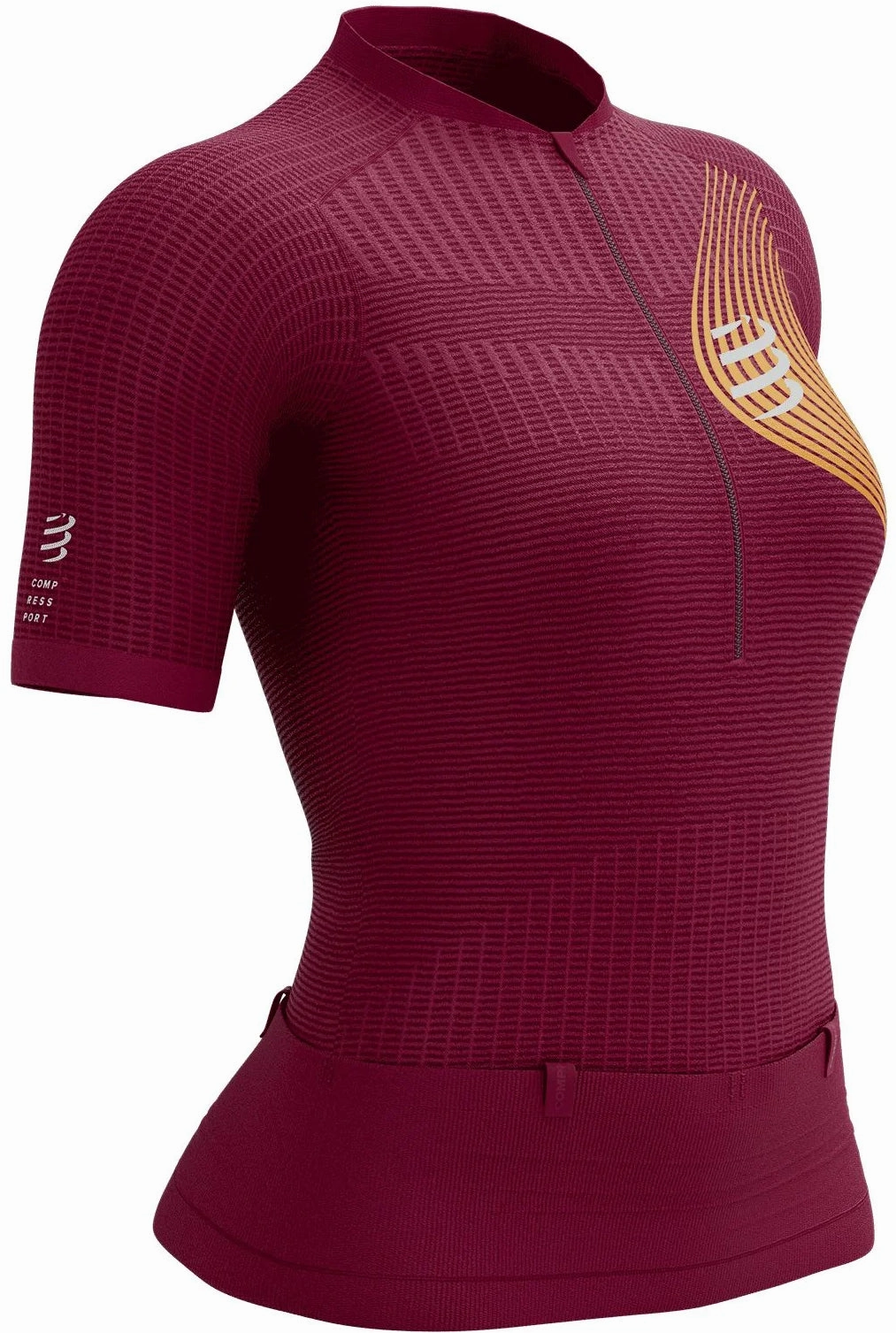 Compressport Trail Postural Half Zip Short Sleeve Womens Running Top - Red VintageWash
