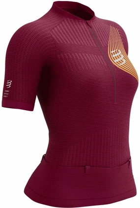 Compressport Trail Postural Half Zip Short Sleeve Womens Running Top - Red VintageWash