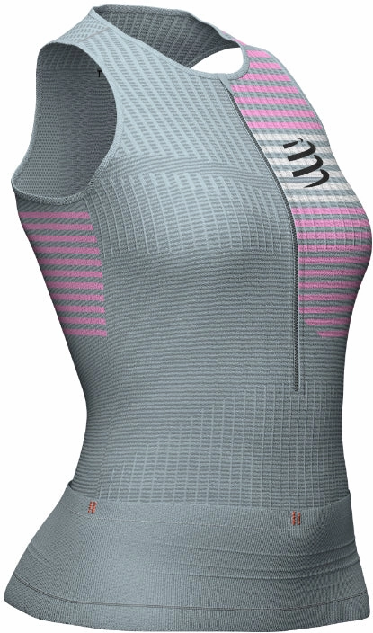 Moisture Wicking Fabric Compressport Tri Portural Half Zip Womens Running Vest Tank Top - Grey