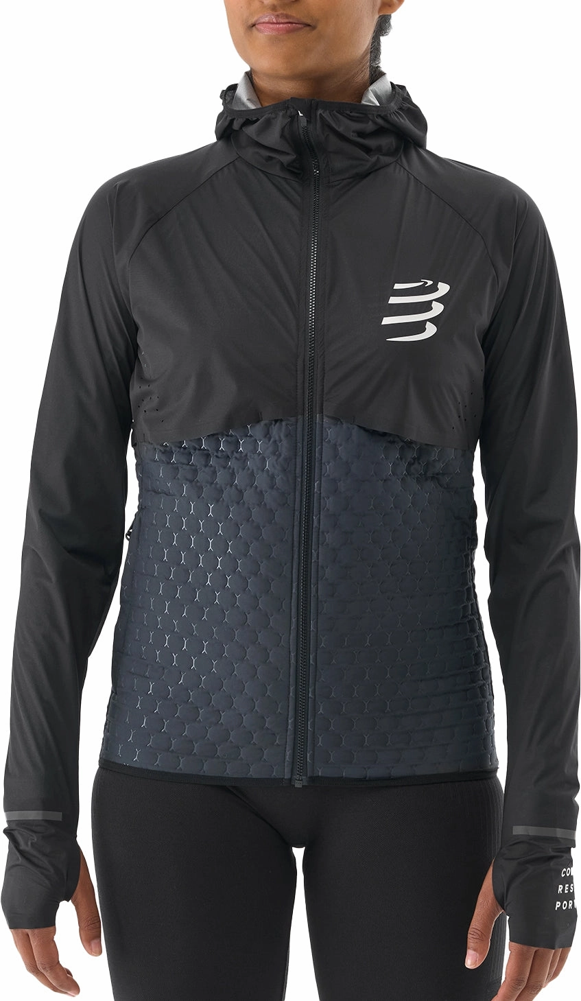 Hooded Option Wrinkle Resistant Compressport Winter Insulated 10/10 Womens Running Jacket - Black
