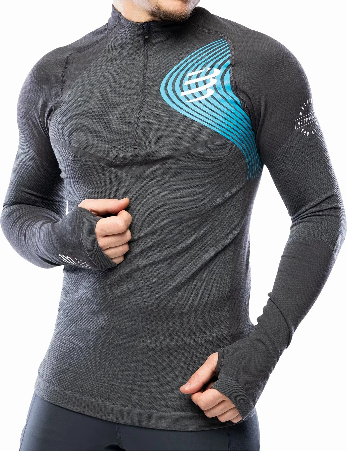 Weekend - wear Compressport Winter Trail Postural Half Zip Long Sleeve Mens Running Top - Grey