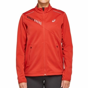 Asics Lite-Show Winter Womens Running Jacket - Orange Full Zip Closure
