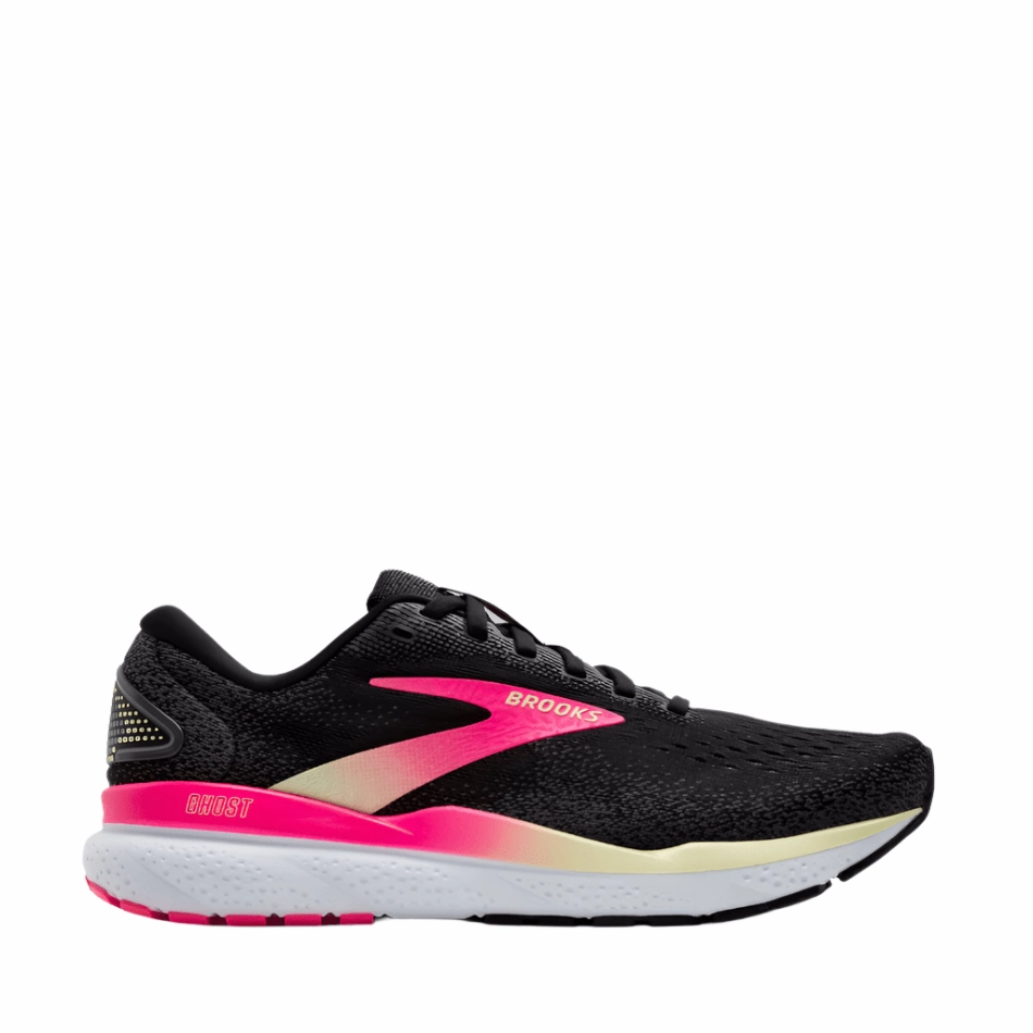 running for a change Moisture Wicking Liner Brooks Women's Ghost 16 Running Shoes D Width (Wide Fit) in Black/Pink/Yellow AW24
