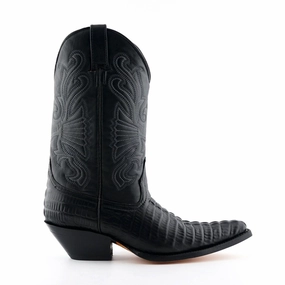 Shock Absorbing Winter Walker Grinders Black Leather Western Cowboy Boots - Carolina