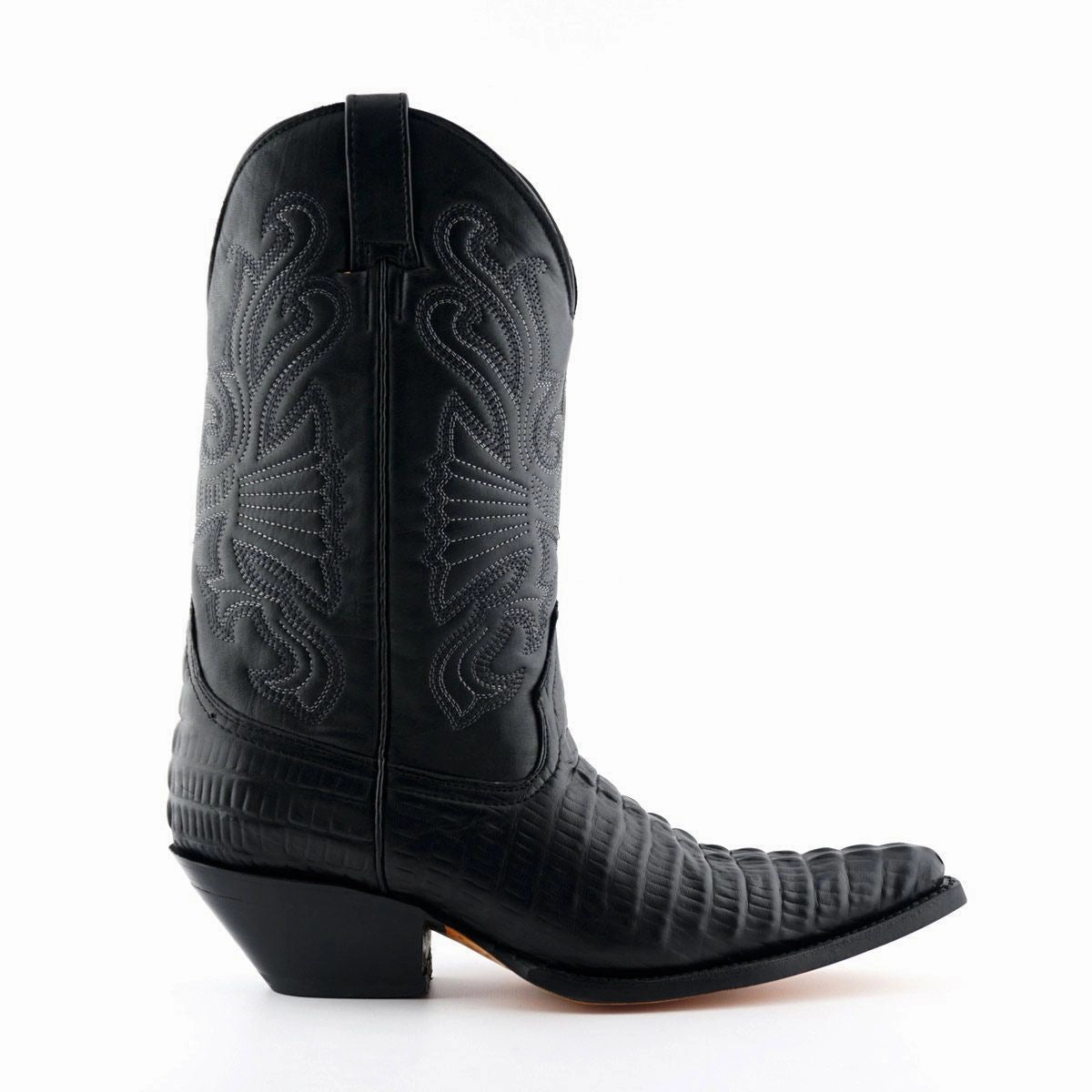 High Traction Weather Resistant User Grinders Black Leather Western Cowboy Boots - Carolina
