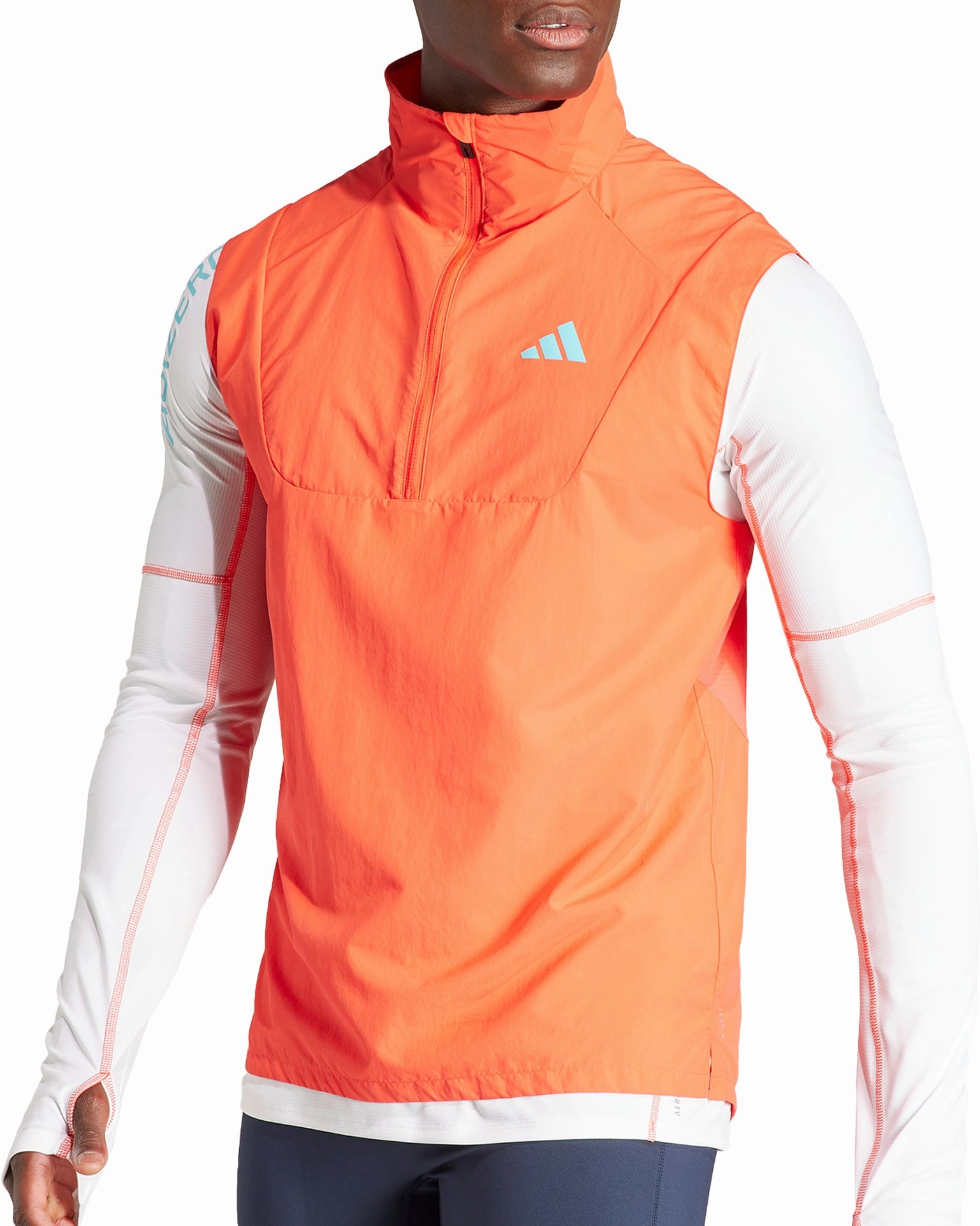 Leather adidas Adizero Half Zip Mens Running Gilet - Orange