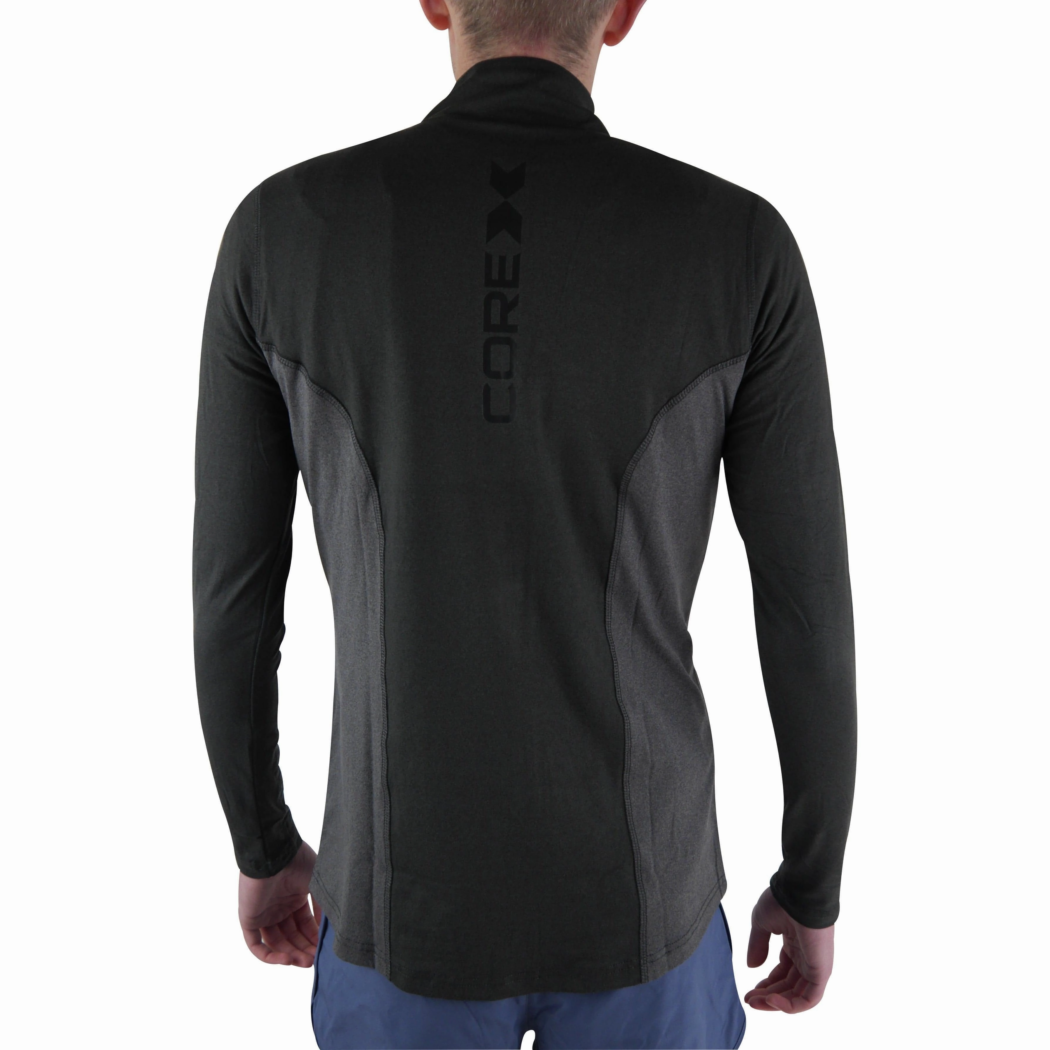 CoreX Fitness Half Zip Long Sleeve Mens Running Top - Black Pockets available