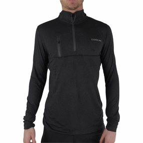 CoreX Fitness Half Zip Long Sleeve Mens Running top - Black Glossy Look