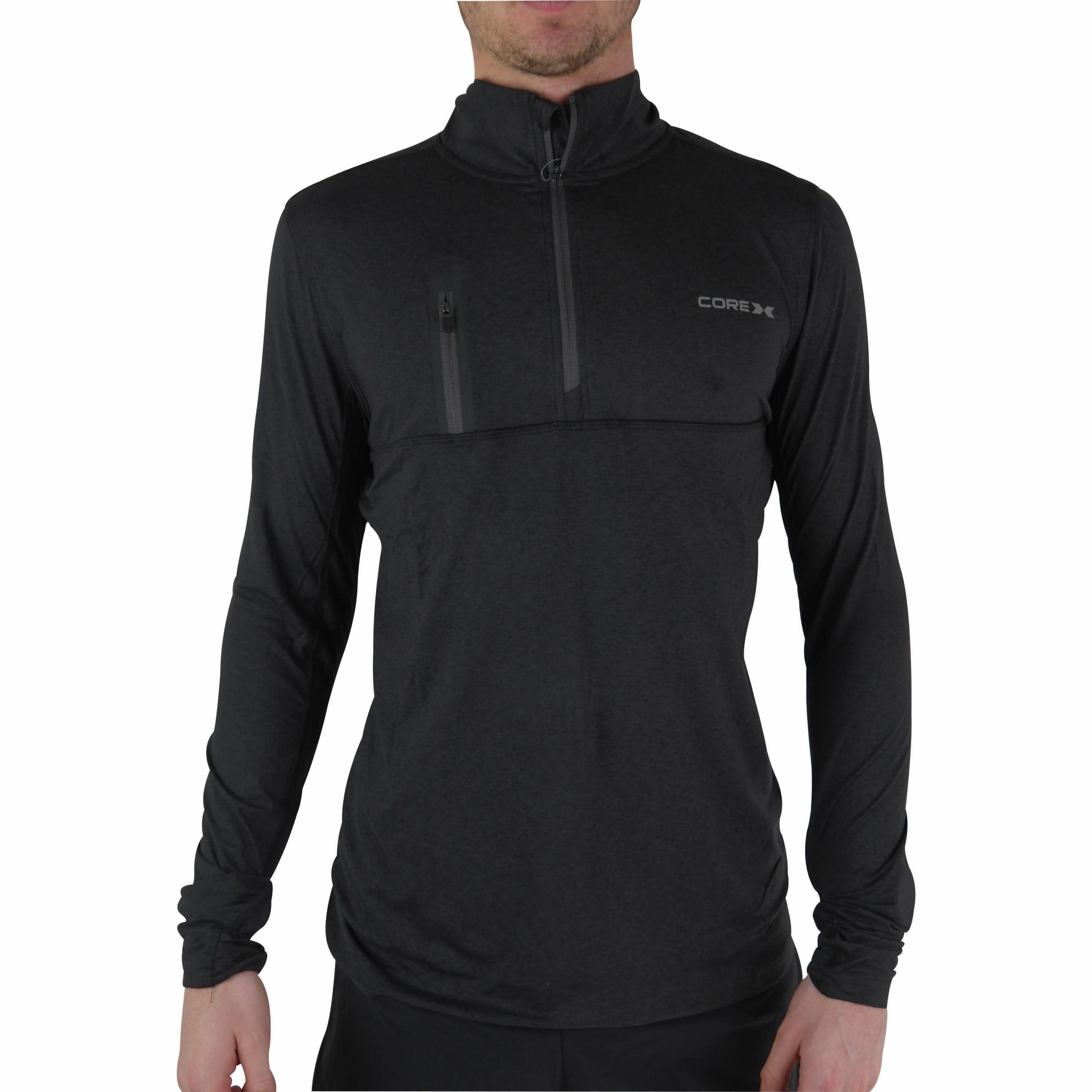 CoreX Fitness Half Zip Long Sleeve Mens Running top - Black Designer