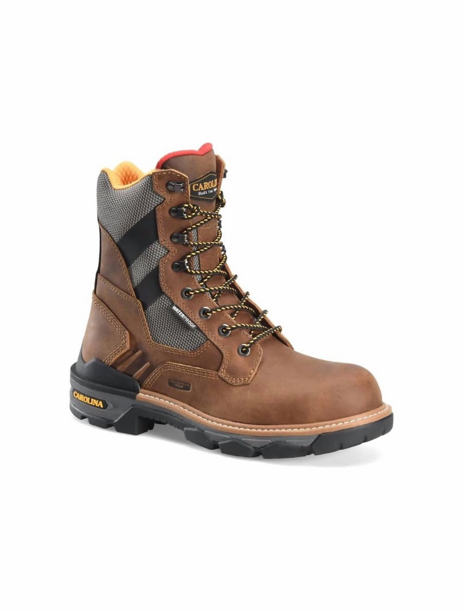 Men's 8" Waterproof Composite Toe Work Boots In Brown Cushioned Noise Reducing Heel