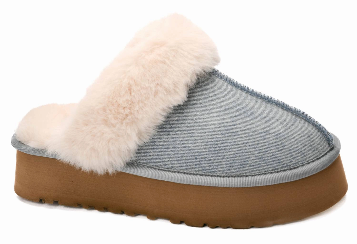 Cuddle Up Fur Slippers In Light Blue Denim Reusable