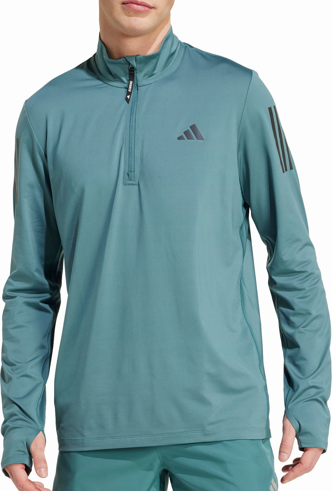 Eco - friendly adidas Own The Run Half Zip Long Sleeve Mens Running Top - Green