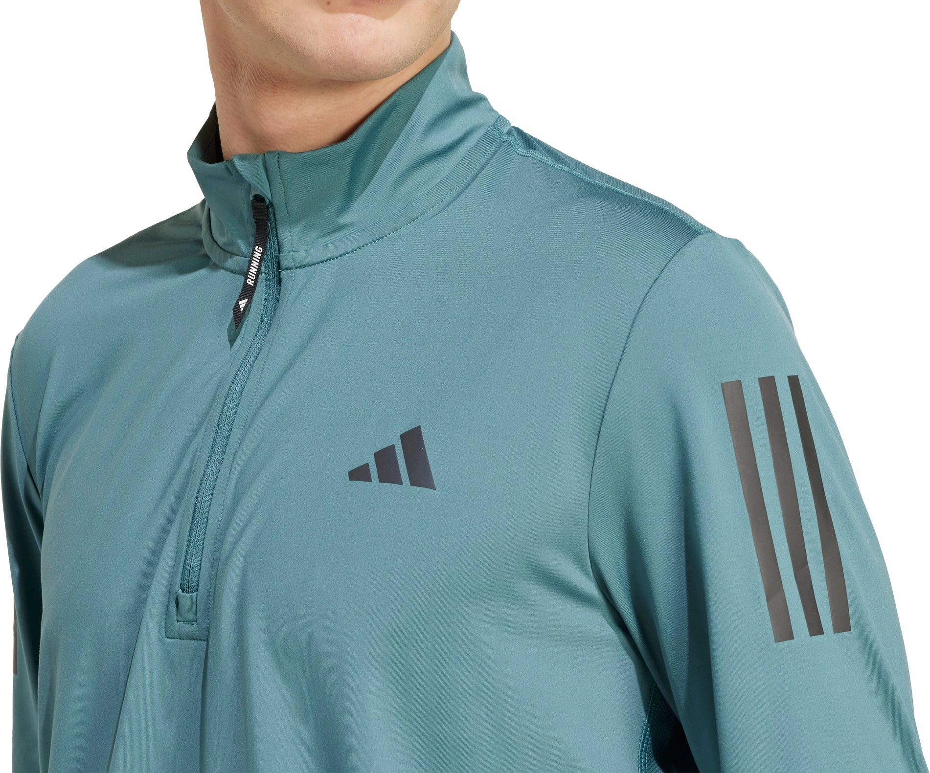 adidas Own The Run Half Zip Long Sleeve Mens Running Top - Green studded Stylish