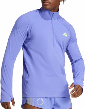 Sleep adidas Adizero Half Zip Long Sleeve Mens Running Top - Blue
