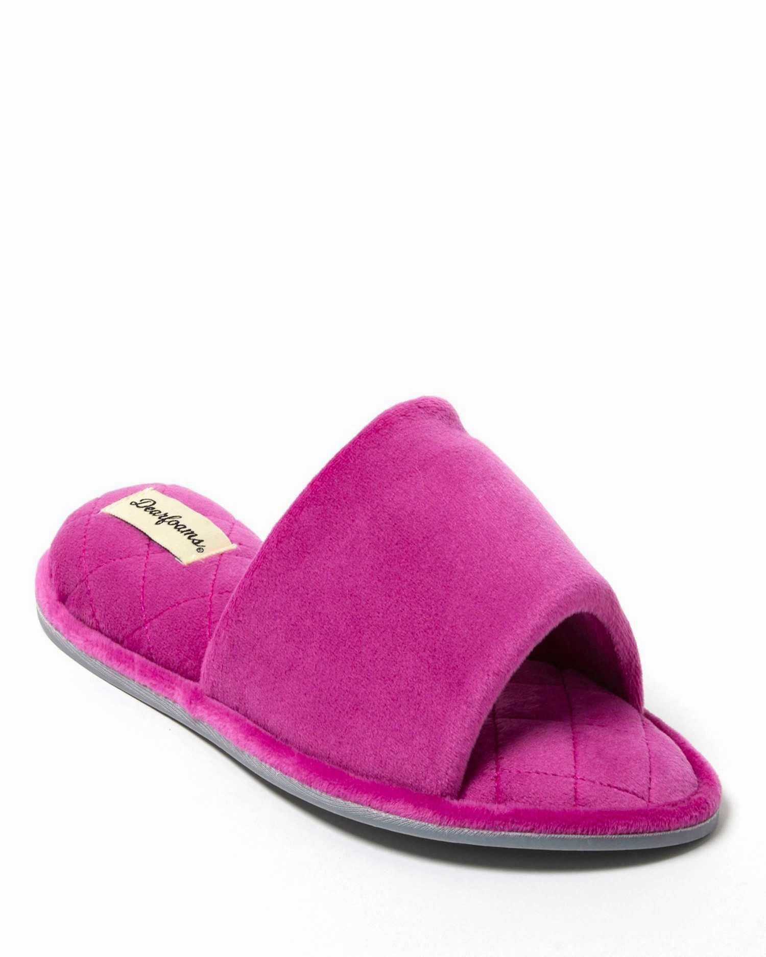 Dearfoams Women's Beatrice Microfiber Velour Shower Slide House Slipper Classic Slides Soft Touch Lining Fabric
