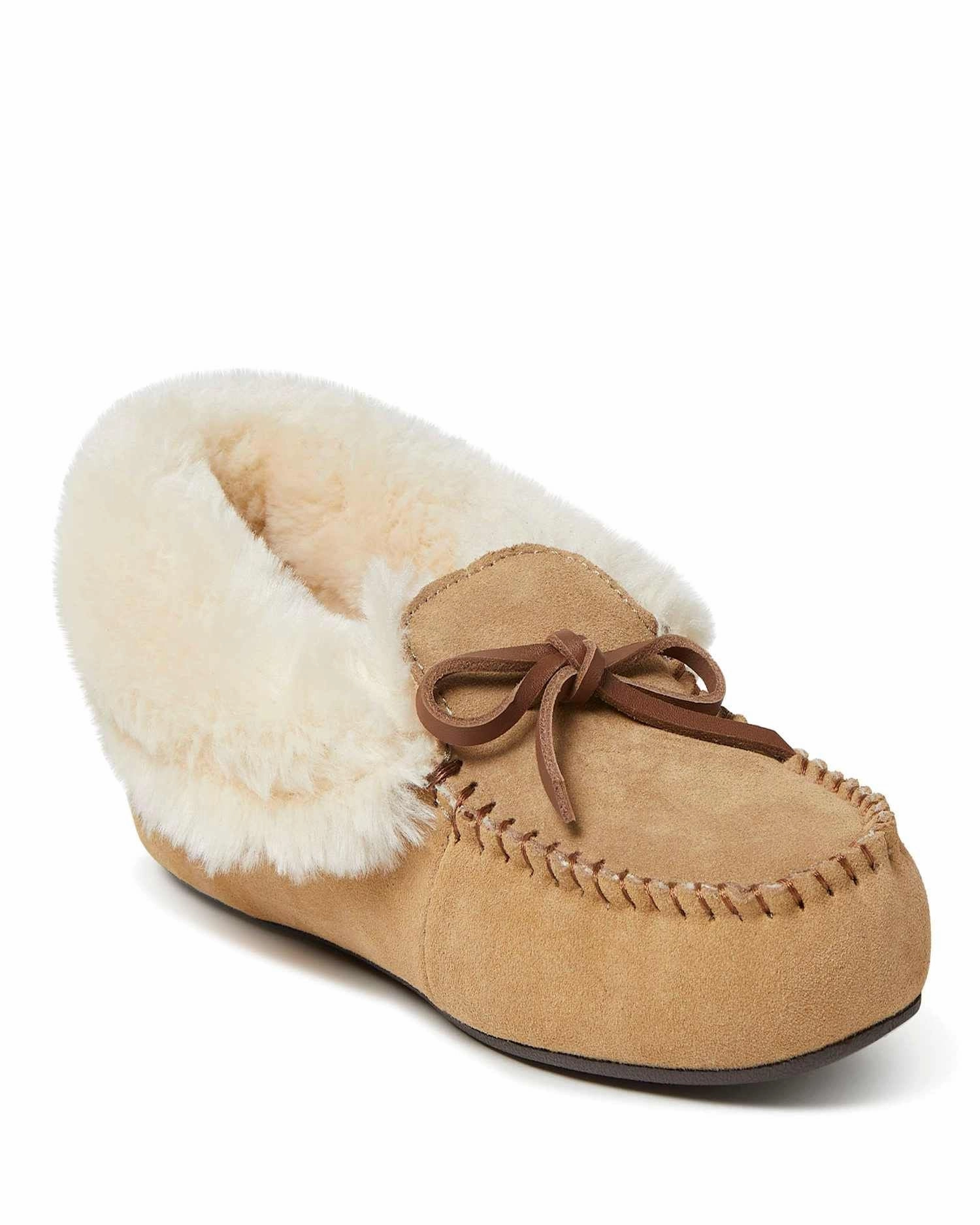 Quick Fit Shoes Heat Regulating Fabric Dearfoams Women's Genuine Suede Fold Over Moccasin House Shoe Slipper