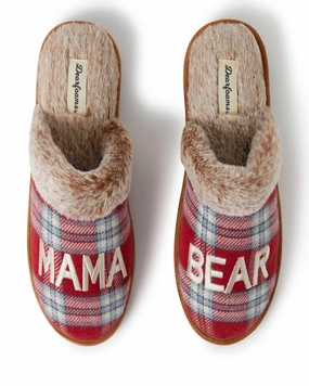 Dearfoams Women's Mama Bear Red Plaid Mom Scuff Slipper Instant Step Fit