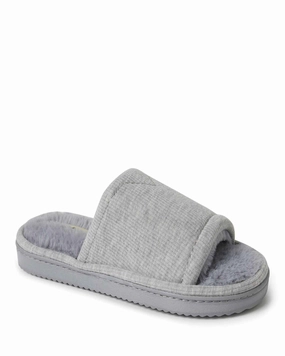 Dearfoams Womens Demi Rib Knit Fuzzy Slide House Slipper Ventilation holes Comfortable Fit.