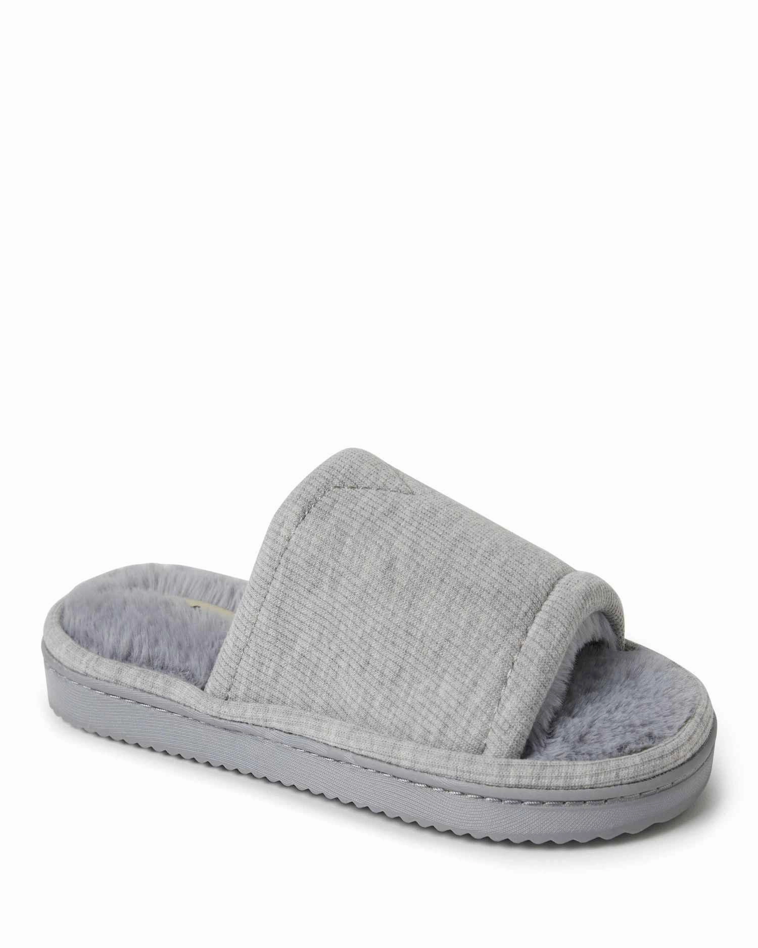 removable insoles Reflective details Dearfoams Womens Demi Rib Knit Fuzzy Slide House Slipper