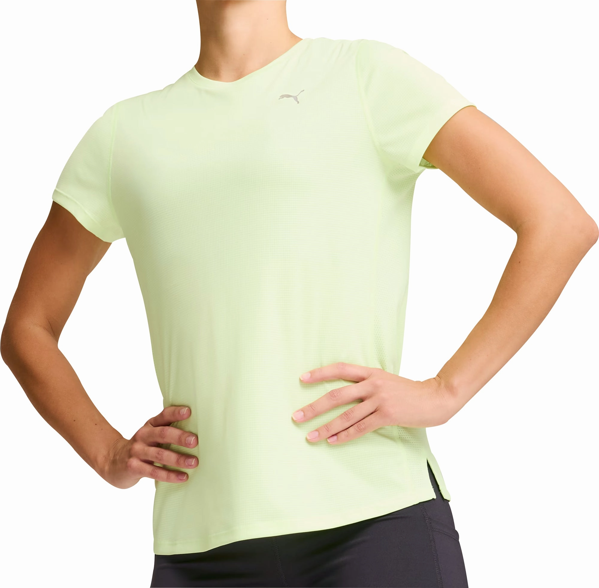 Puma Run Favourite Velocity Short Sleeve Womens Running Top - Green Smooth Flatlock Stitching Seam Free Back