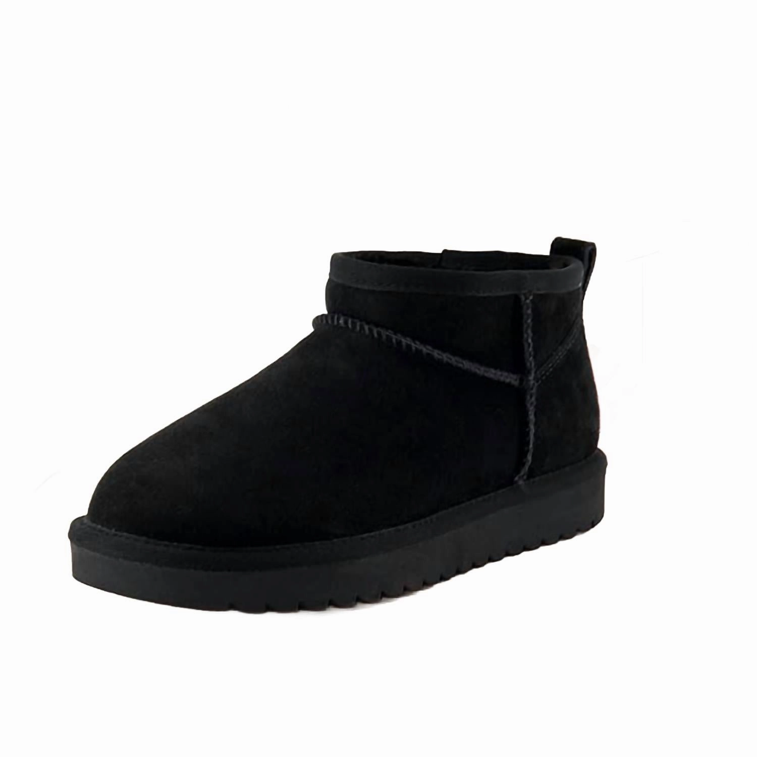 Women's Hip Two Genuine Suede Ankle Snow Boots In Black Genuine Suede Secure Step Breathable