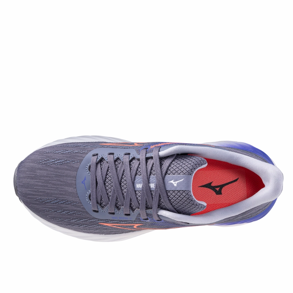 Mizuno Women's Wave Inspire 21 Running Shoes in Blue Granite/Striking Coral/Iris Bloom AW25 road - ready