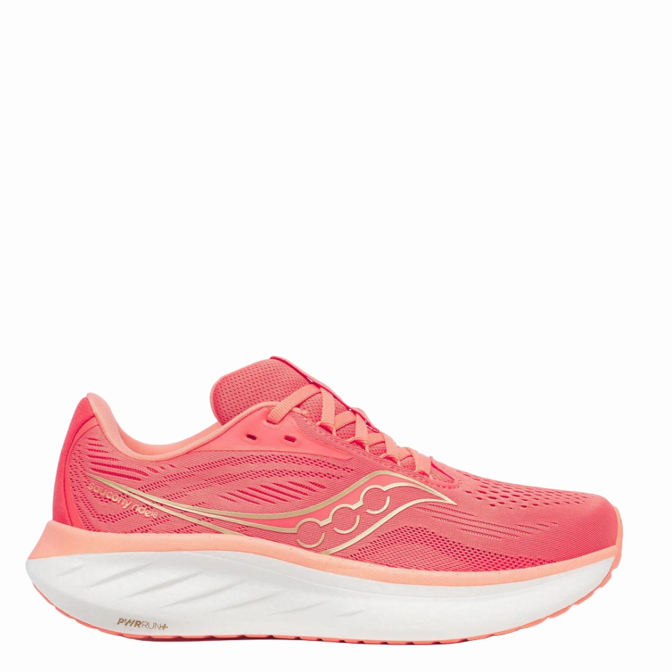 Saucony Women's Ride 18 Running Shoes in Coral/Salmon - Online Exculsive Soft Lining Fabric running for exploration