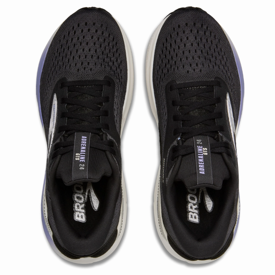 Brooks Women's Adrenaline GTS 24 Running Shoes in Ebony/Blue Heron/Silver AW25 Aerobic Efficiency low - arch support shoes