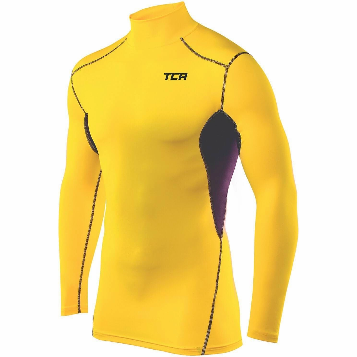 TCA HyperFusion Thermal Mock Neck Mens Long Sleeve Compression Top - Yellow Loose - fitting Men's