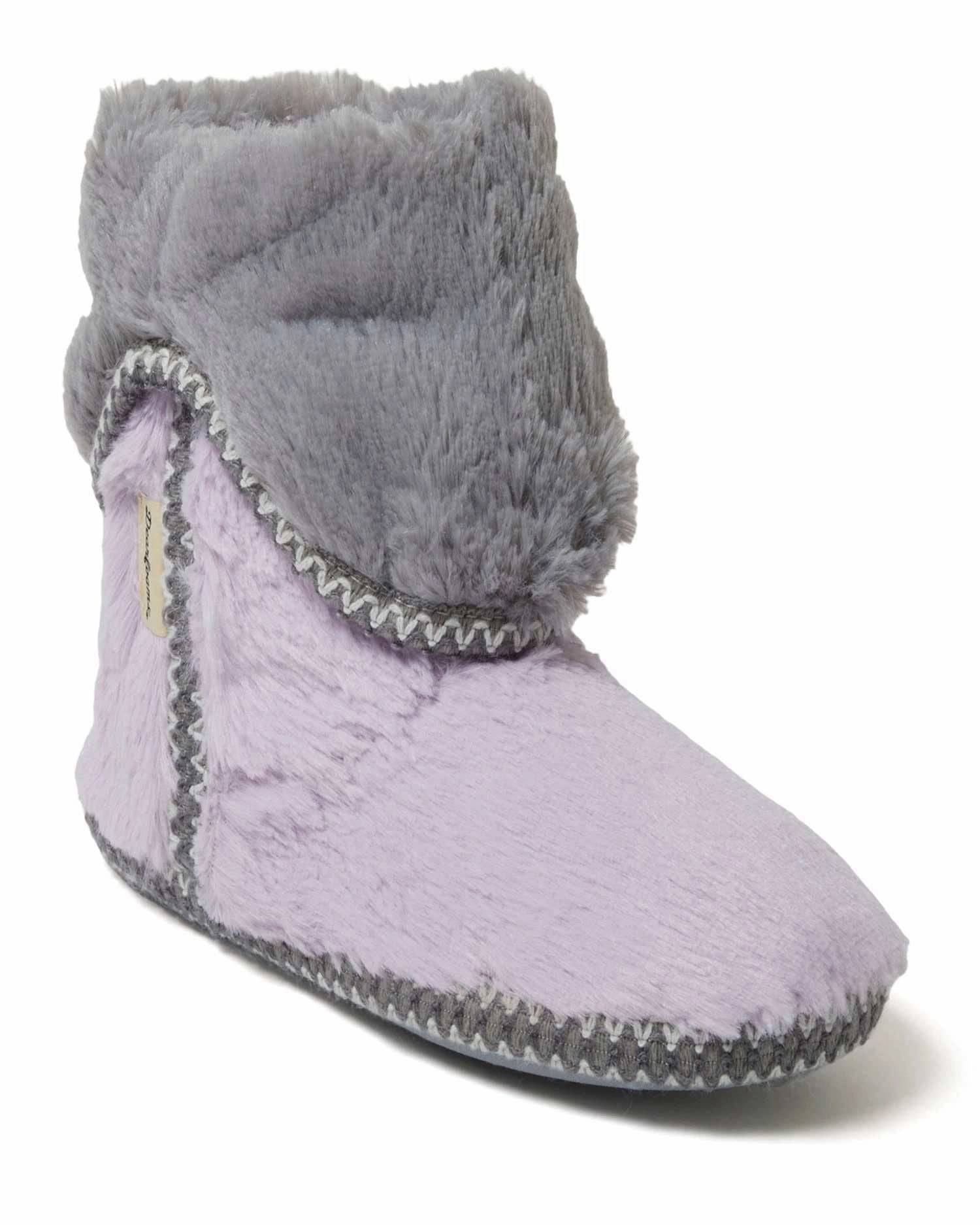 Dearfoams Women's Beth Faux Fur Fold Down Fuzzy Bootie House Slipper Boot MemoryFoam