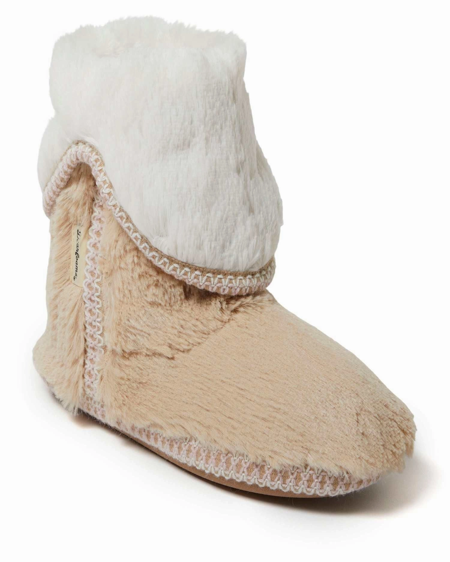 Comfort Fit System Moisture wicking Dearfoams Women's Beth Faux Fur Fold Down Fuzzy Bootie House Slipper Boot