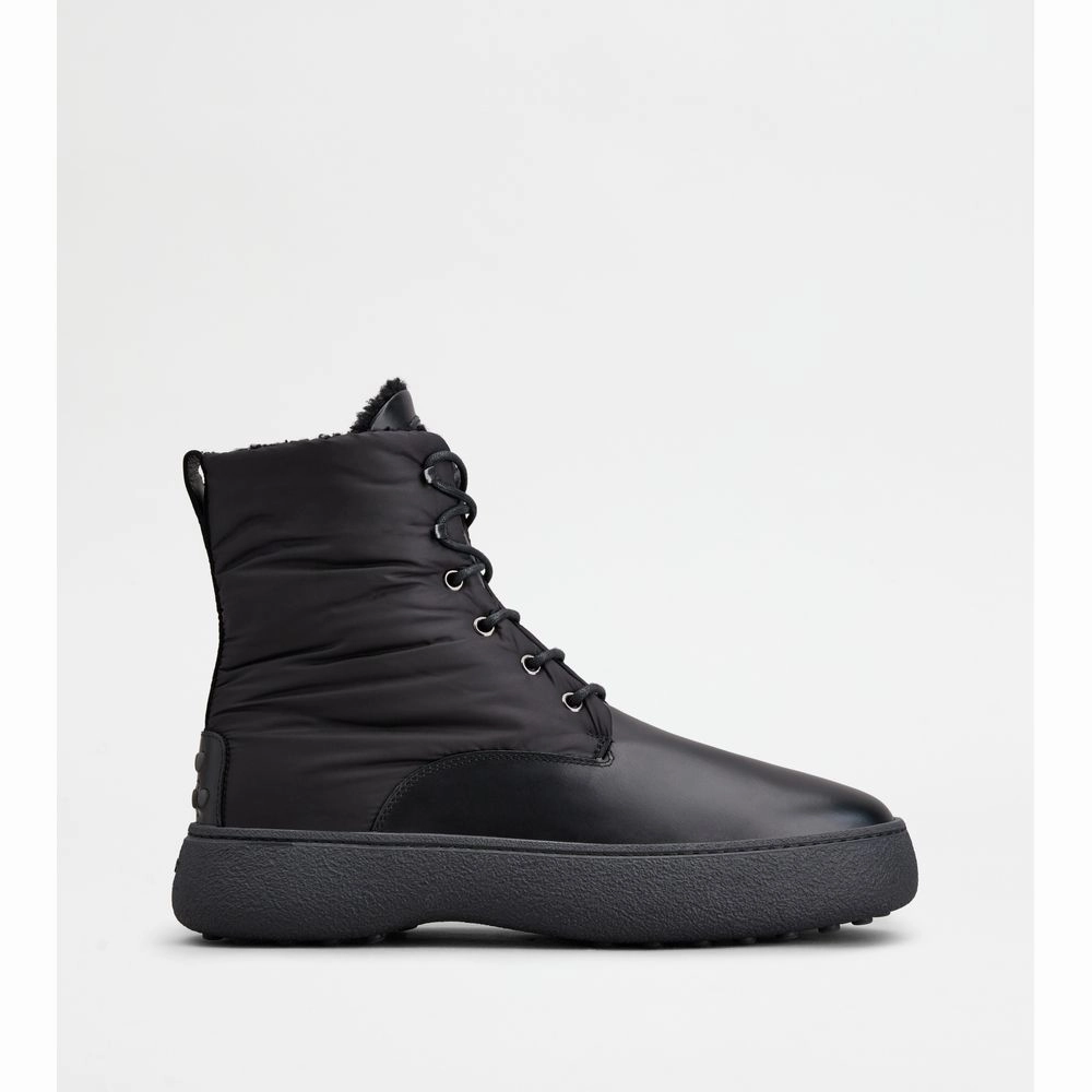 Tod's W. G. Lace-up Ankle Boots in Leather and Fabric Seamless Comfort Snowy Path